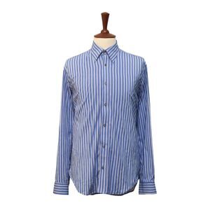 Mens Silky Shirt Button Up Blue White Striped Dress Casual Party Beach Medium